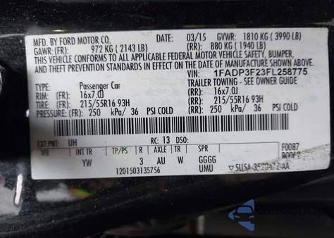 2015 Ford Focus Se из США, поврежденный, VIN 1FADP3F23FL258775